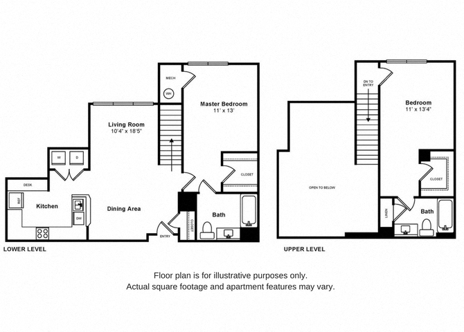 Floor plan for 2 beds, 2 baths, 1057 sqft